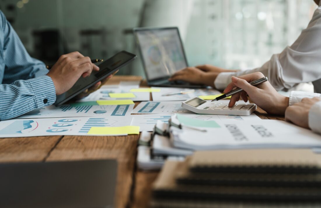 Business People Analyzing Statistics Business Documents, Financial Concept