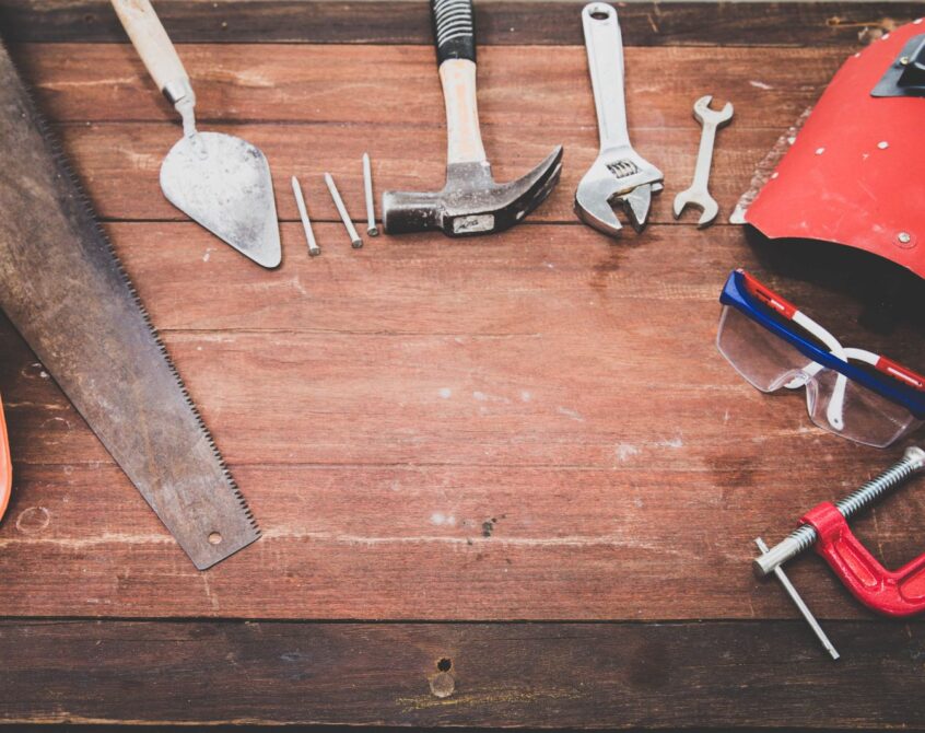 Flat lay of hand tools