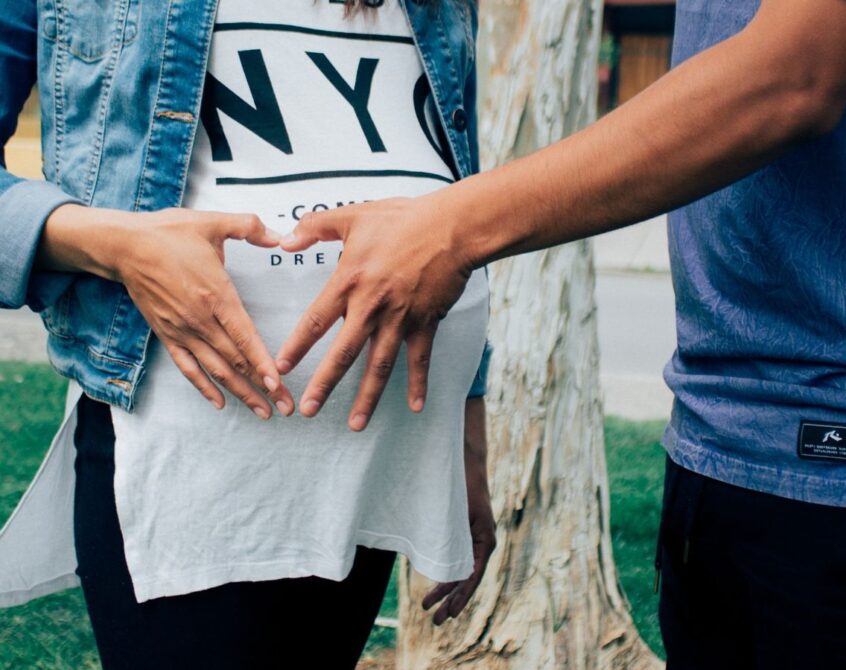 Pregnant woman and family