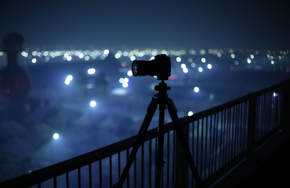Camera on tripod outdoor