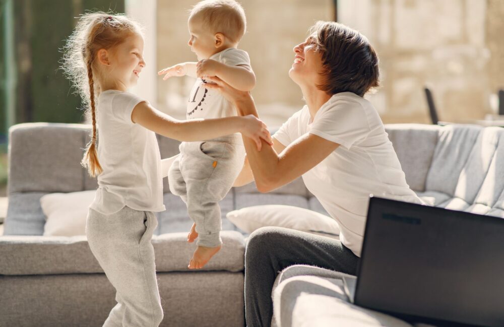 Busy mom with kids at home