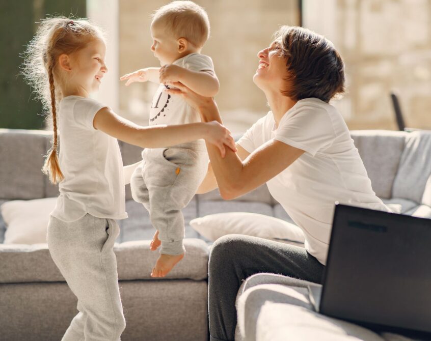 Busy mom with kids at home