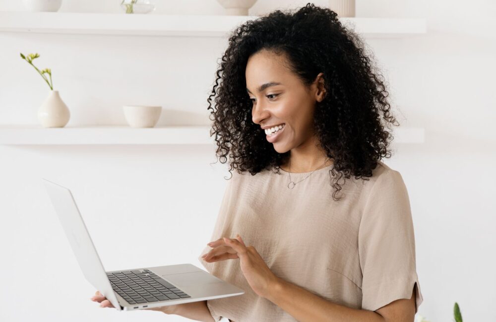 Woman working on laptop