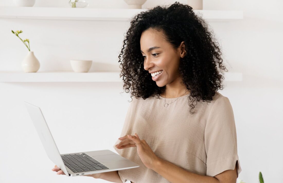 Woman working on laptop