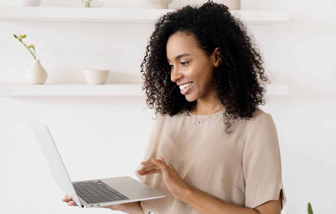 Woman working on laptop