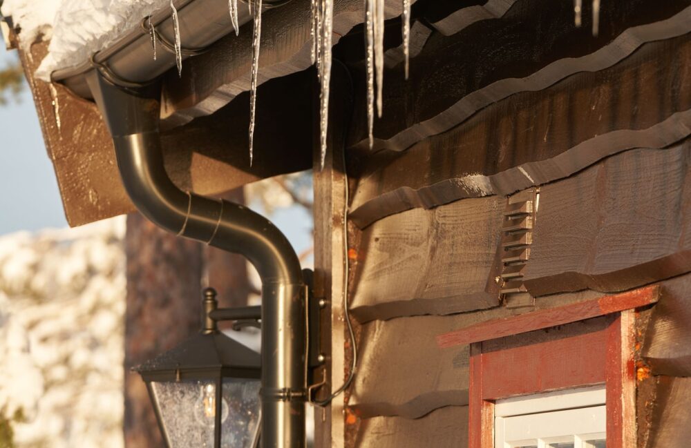 Icicles on winter house exterior